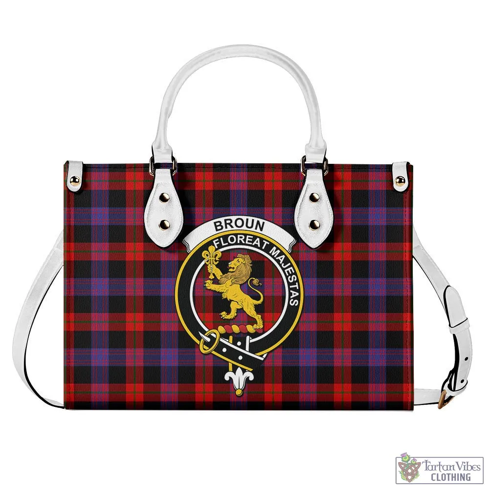 Broun Modern Tartan Luxury Leather Handbags with Family Crest