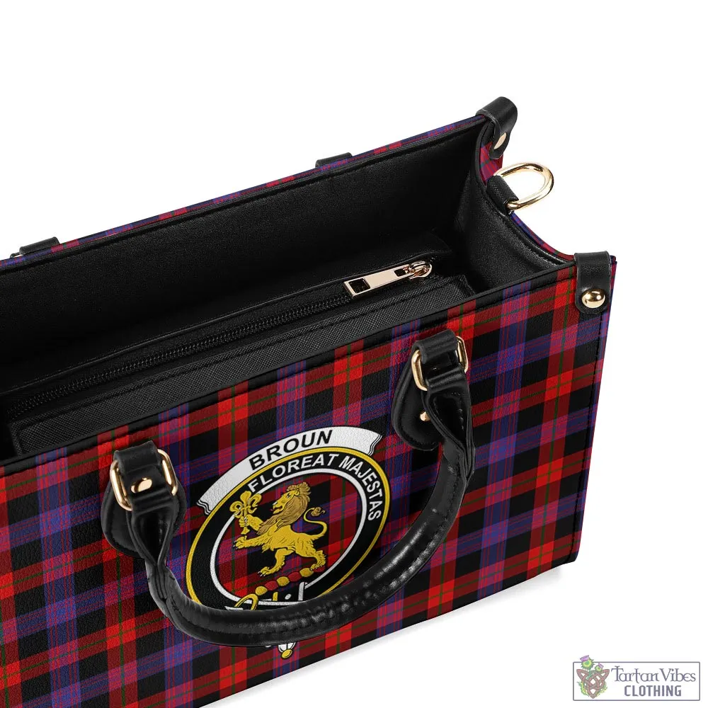Broun Modern Tartan Luxury Leather Handbags with Family Crest