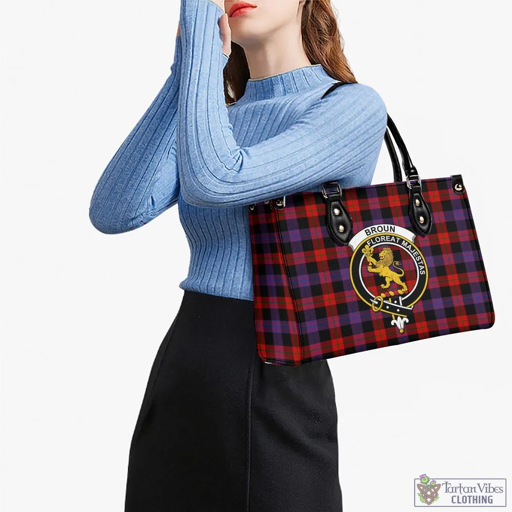 Broun Modern Tartan Luxury Leather Handbags with Family Crest