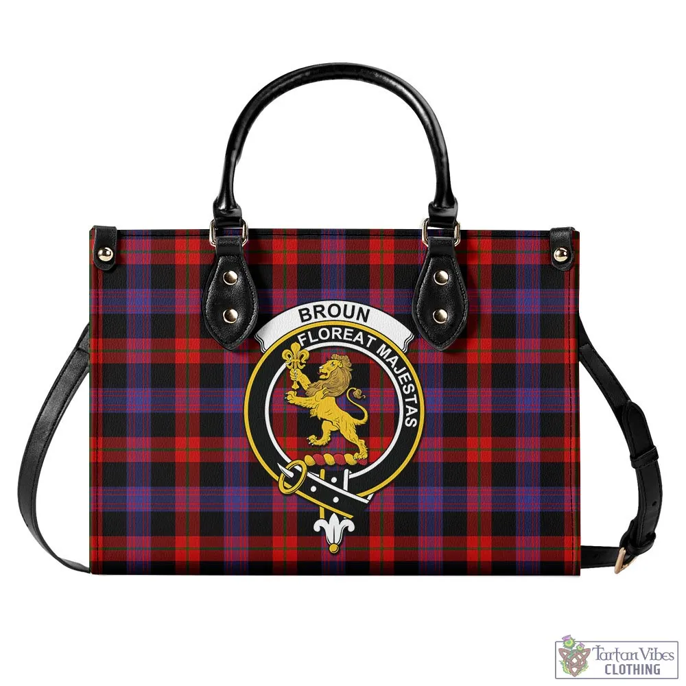 Broun Modern Tartan Luxury Leather Handbags with Family Crest