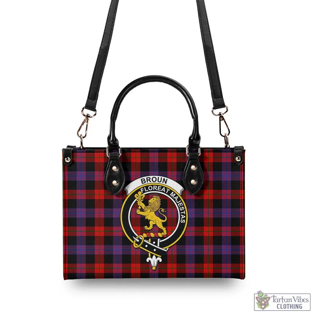 Broun Modern Tartan Luxury Leather Handbags with Family Crest