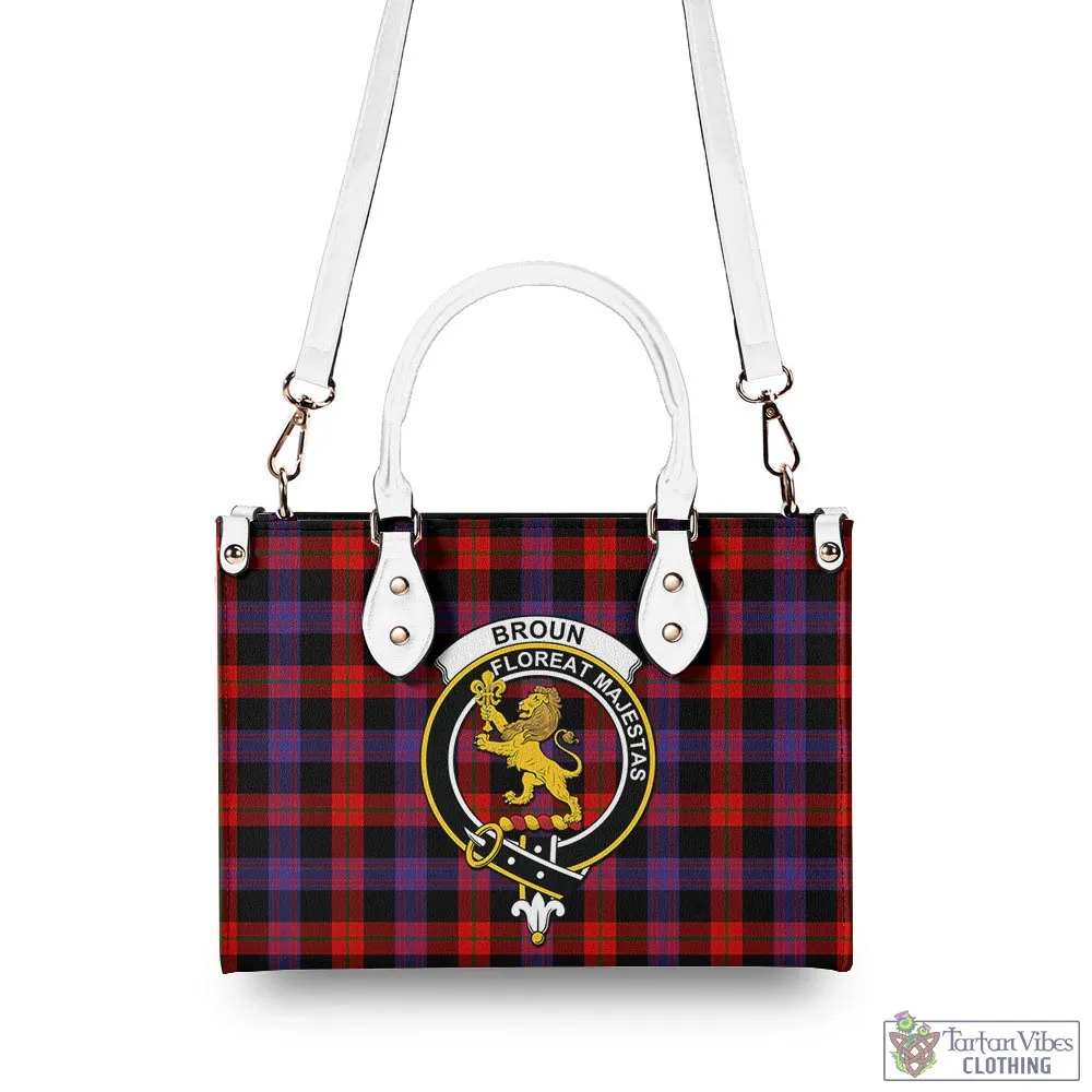 Broun Modern Tartan Luxury Leather Handbags with Family Crest