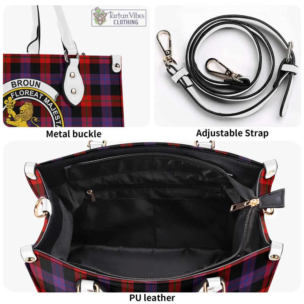 Broun Modern Tartan Luxury Leather Handbags with Family Crest