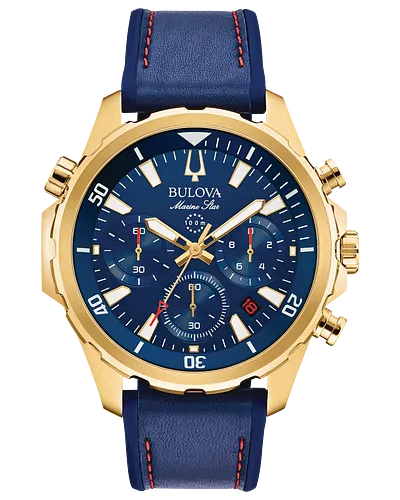 Bulova 97B168 Blue Marine Star Leather Chronograph Watch