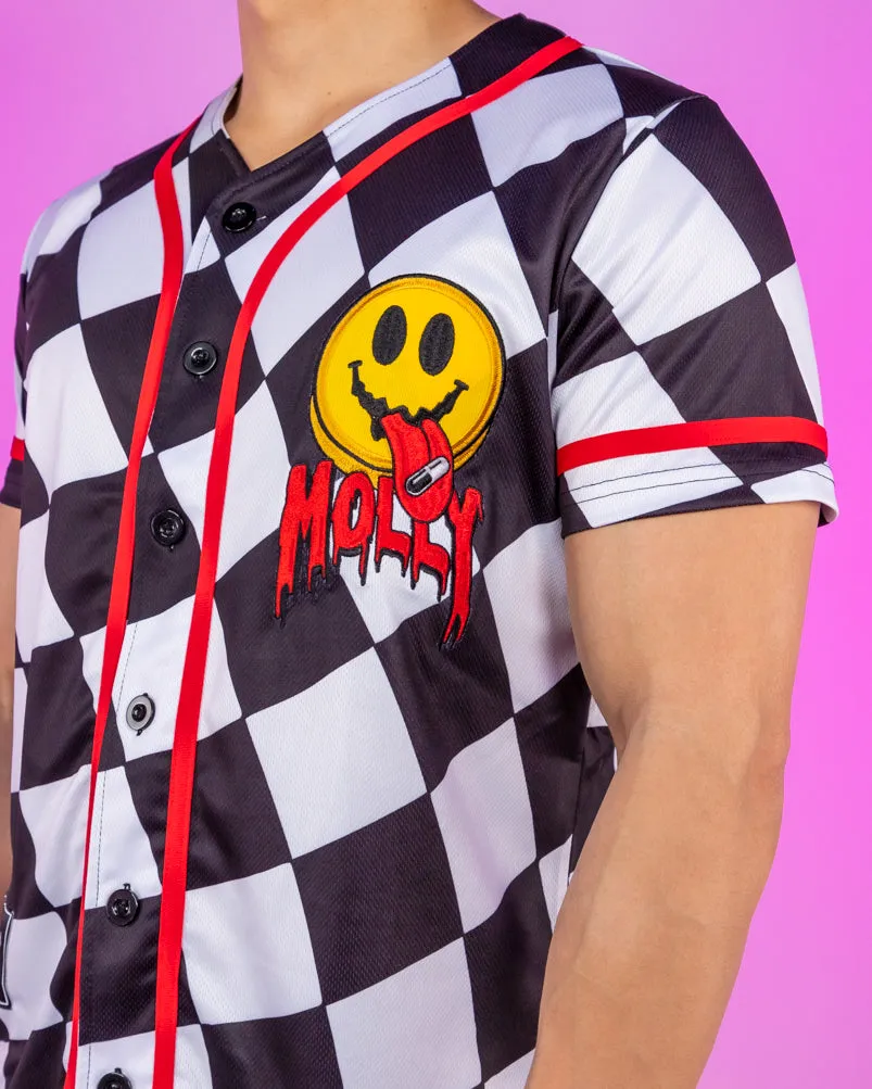 Checkered Molly Monster Smiley Face Black and White Baseball Jersey