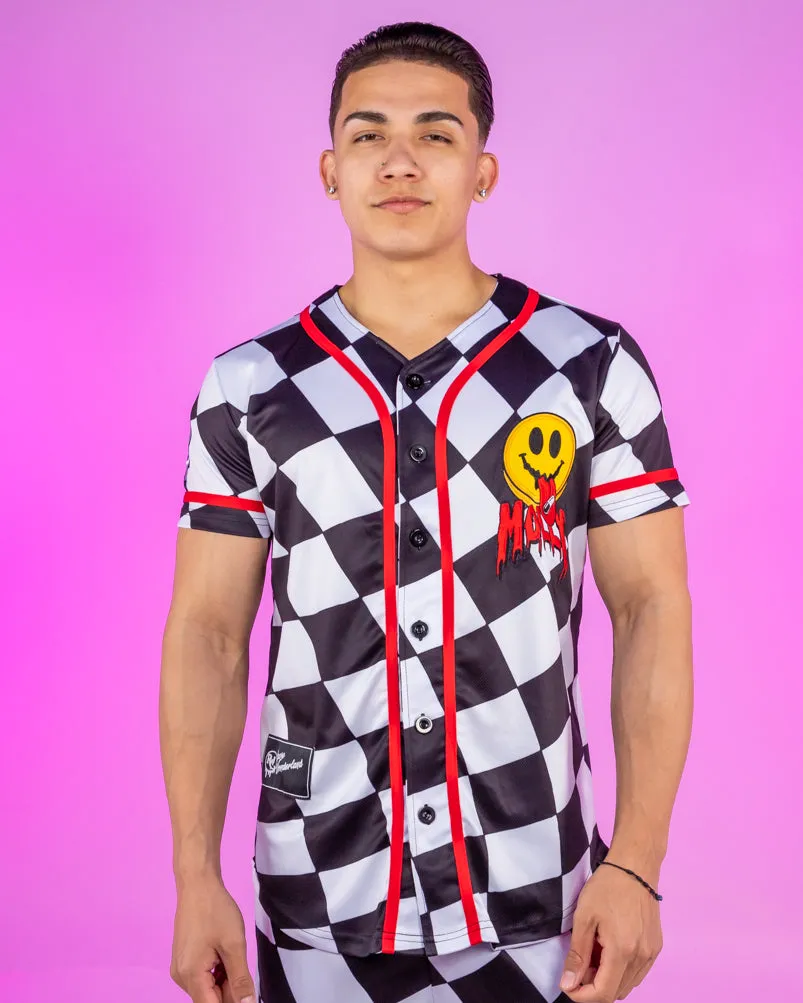 Checkered Molly Monster Smiley Face Black and White Baseball Jersey