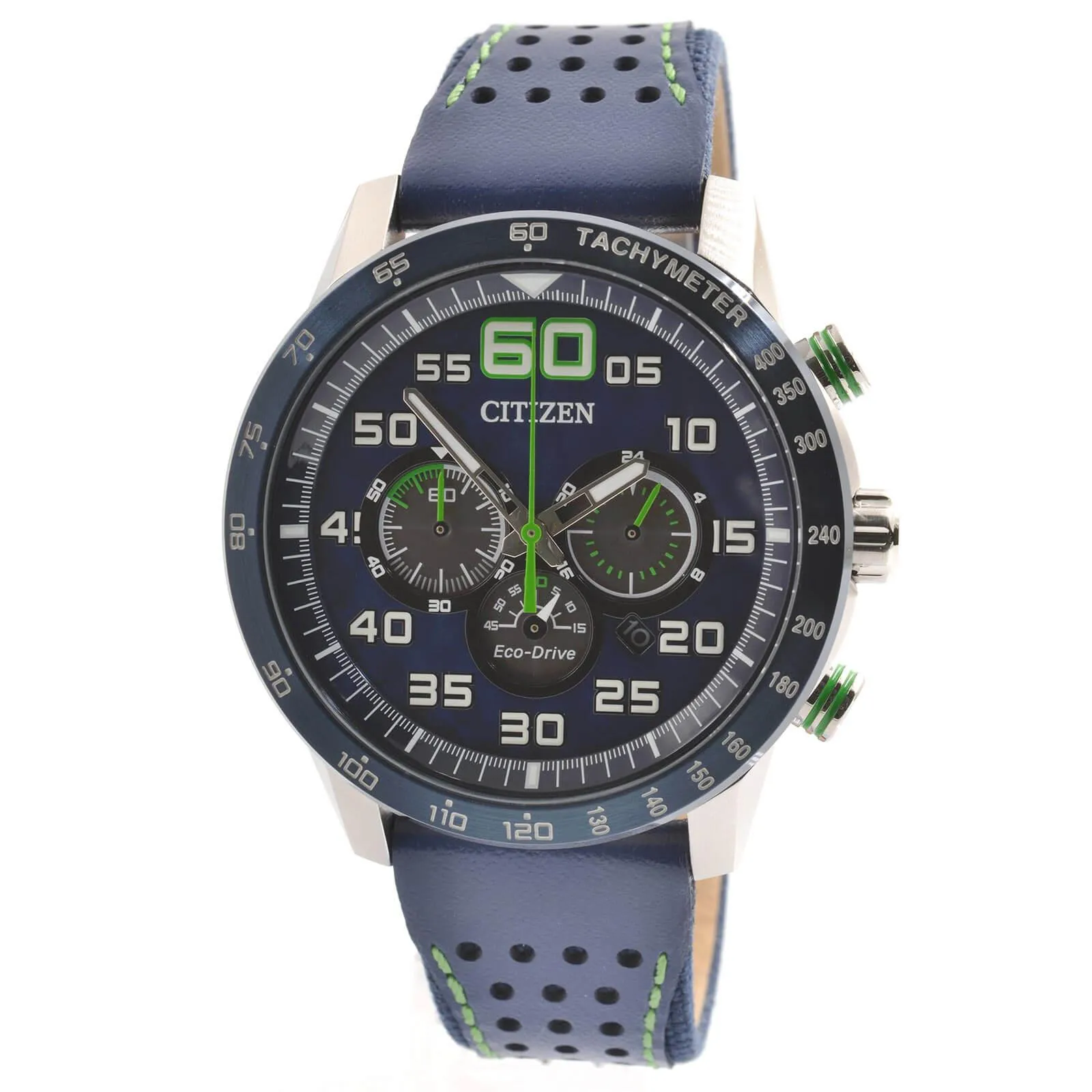 Citizen Men's Eco Drive Watch - Primo Chronograph Blue and Green Strap | CA4438-00L