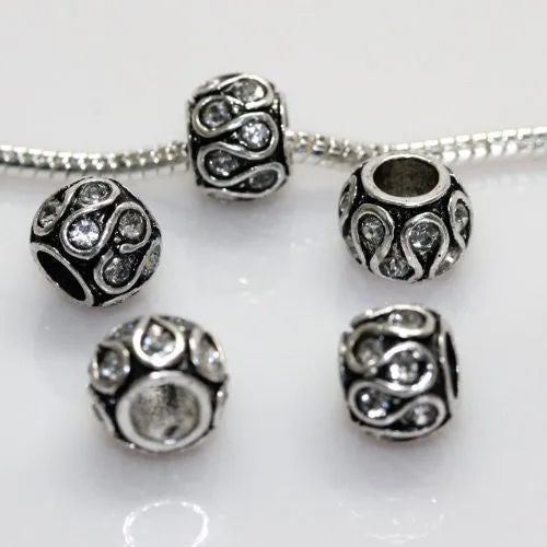 Clear Diamond  crystals Swirl Charm European Bead Compatible for Most European Snake Chain Bracelet