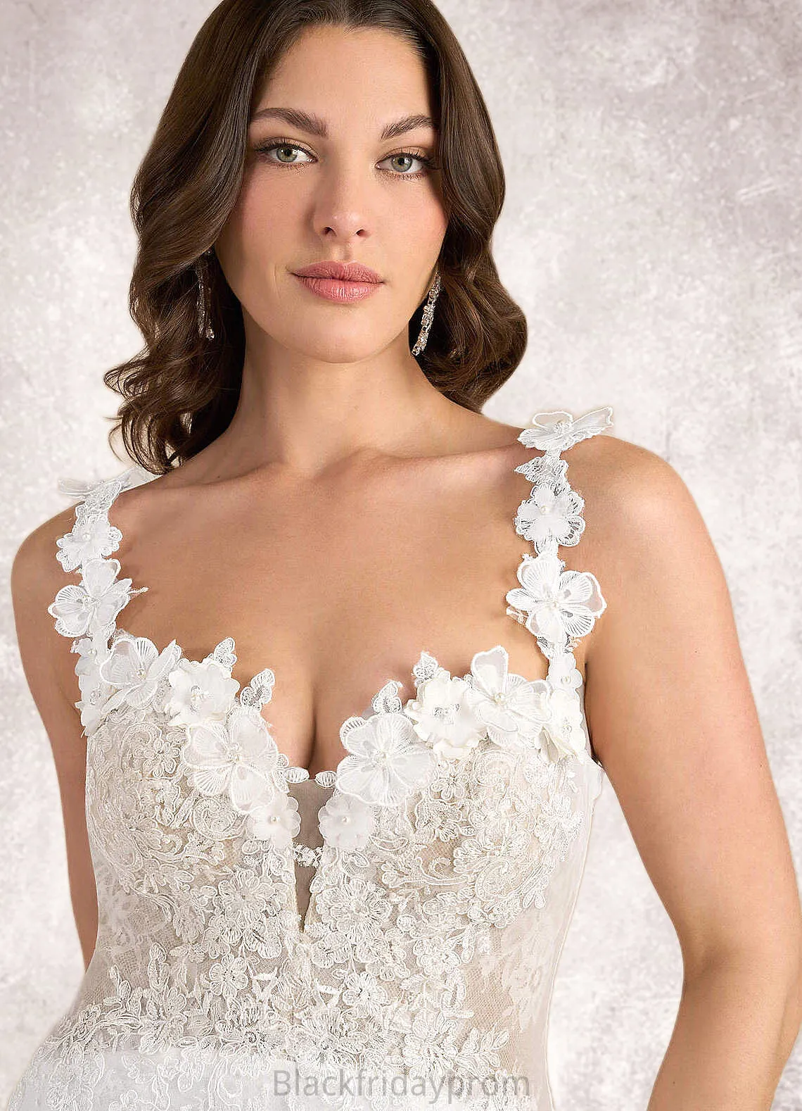 Corinne Mermaid Lace Tulle Chapel Train Dress Diamond White/Nude BF2P0022801