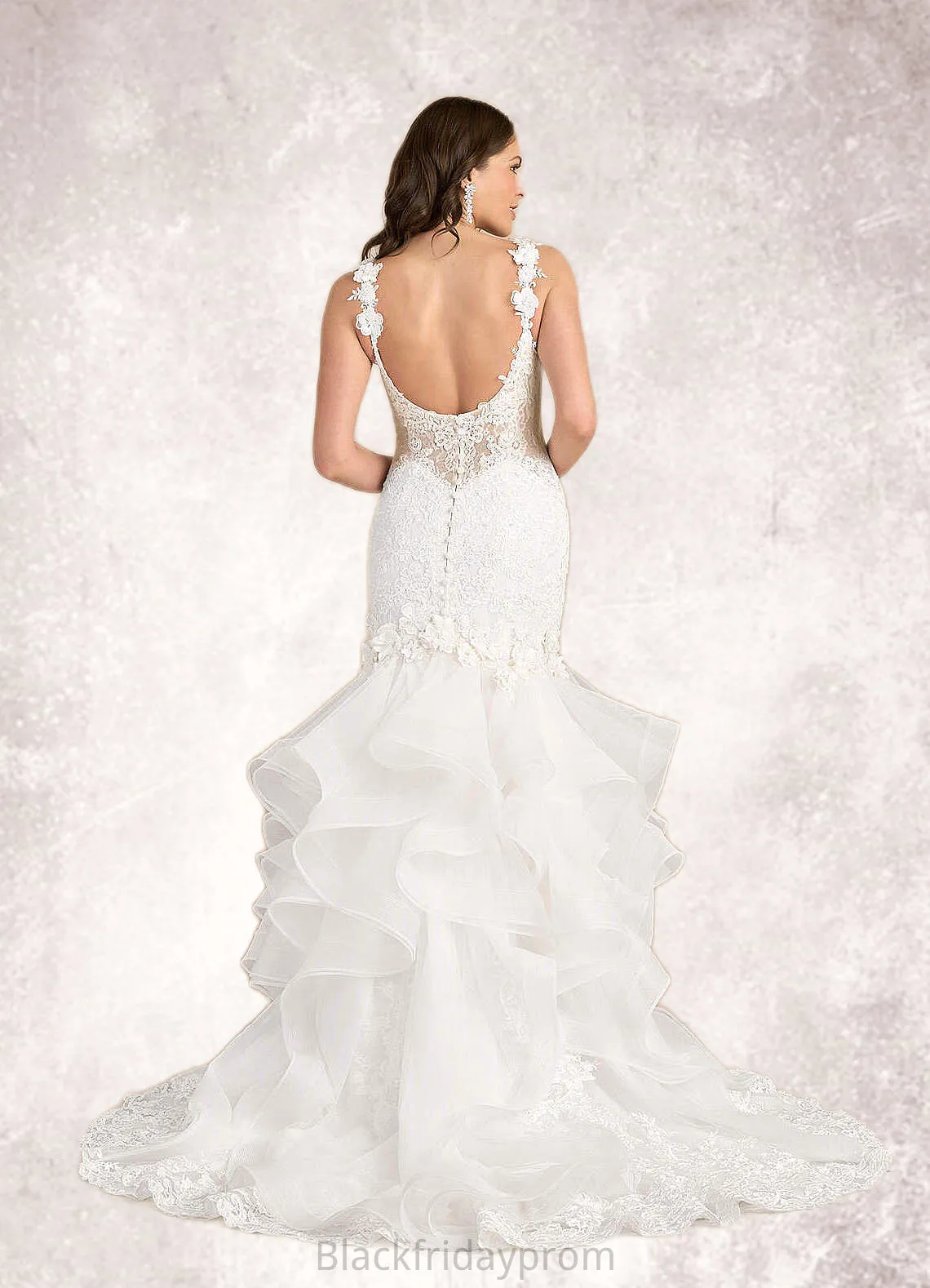 Corinne Mermaid Lace Tulle Chapel Train Dress Diamond White/Nude BF2P0022801
