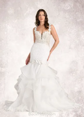 Corinne Mermaid Lace Tulle Chapel Train Dress Diamond White/Nude BF2P0022801