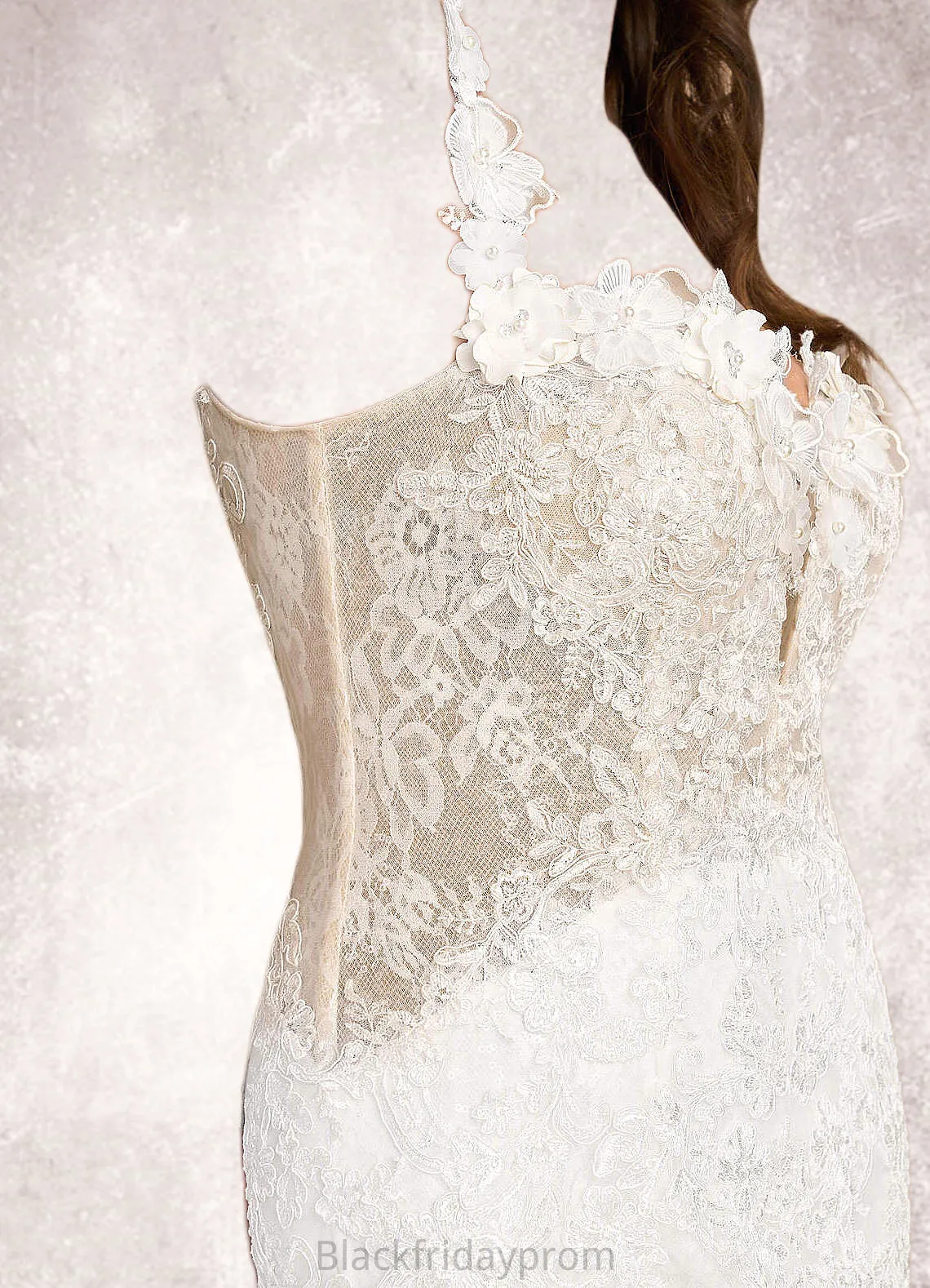 Corinne Mermaid Lace Tulle Chapel Train Dress Diamond White/Nude BF2P0022801