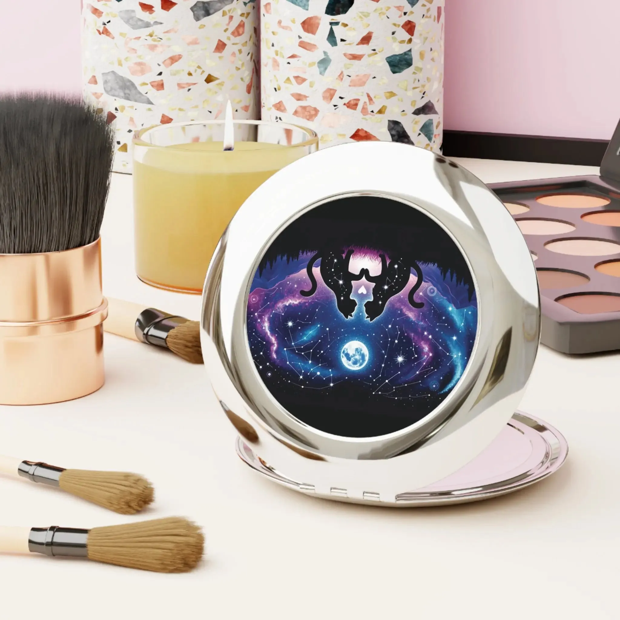 Cosmic Cat Lovers - Compact Travel Mirror