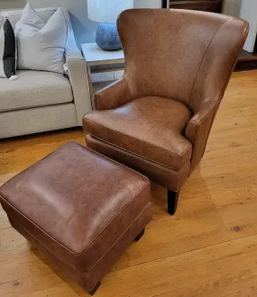 Darwyn Leather Wing Chair and Ottoman Bespoke Marrone (1 in stock)