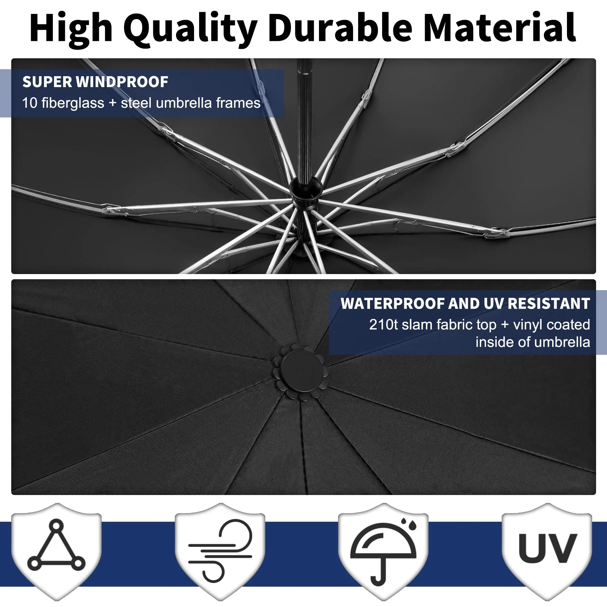 DEDC Windproof Travel Umbrella Compact Folding Rain Portable With Built-in LED light Umbrellas Automatic LightWeight for Men Women Teenage Small (Black)