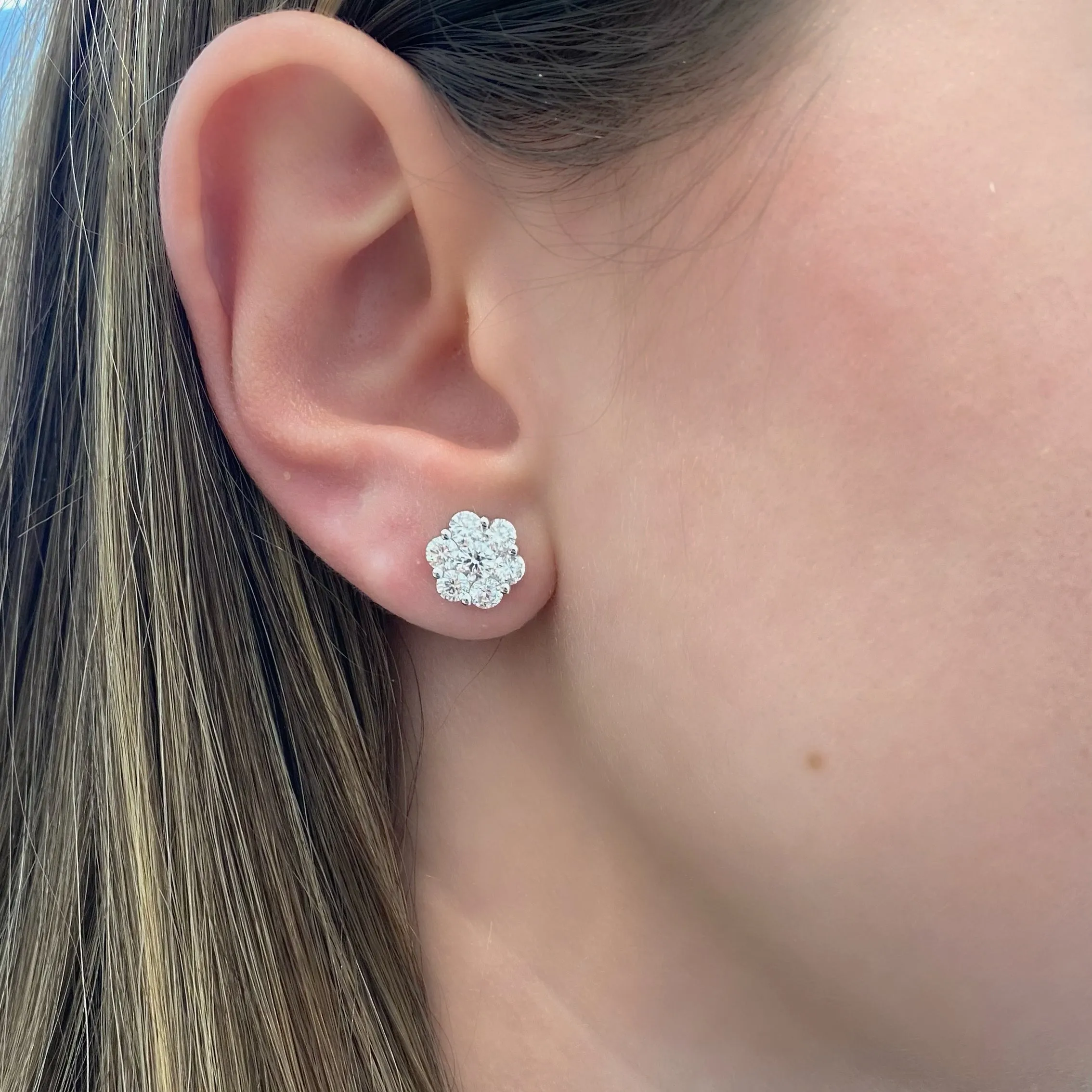 Diamond Cluster Stud Earrings