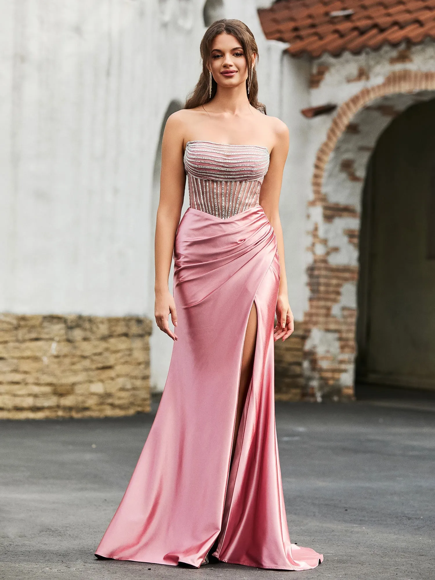 Diamond Corset Satin Maxi Dress Mist