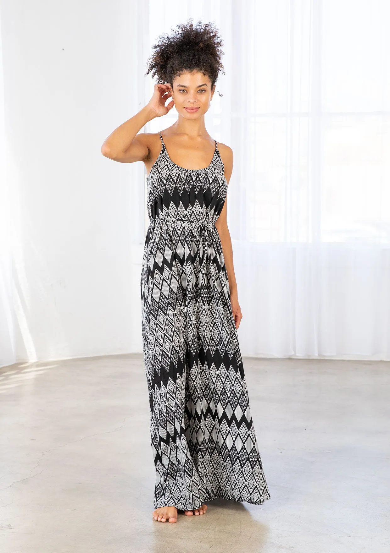 Diamond Print Spaghetti Strap Maxi Dress
