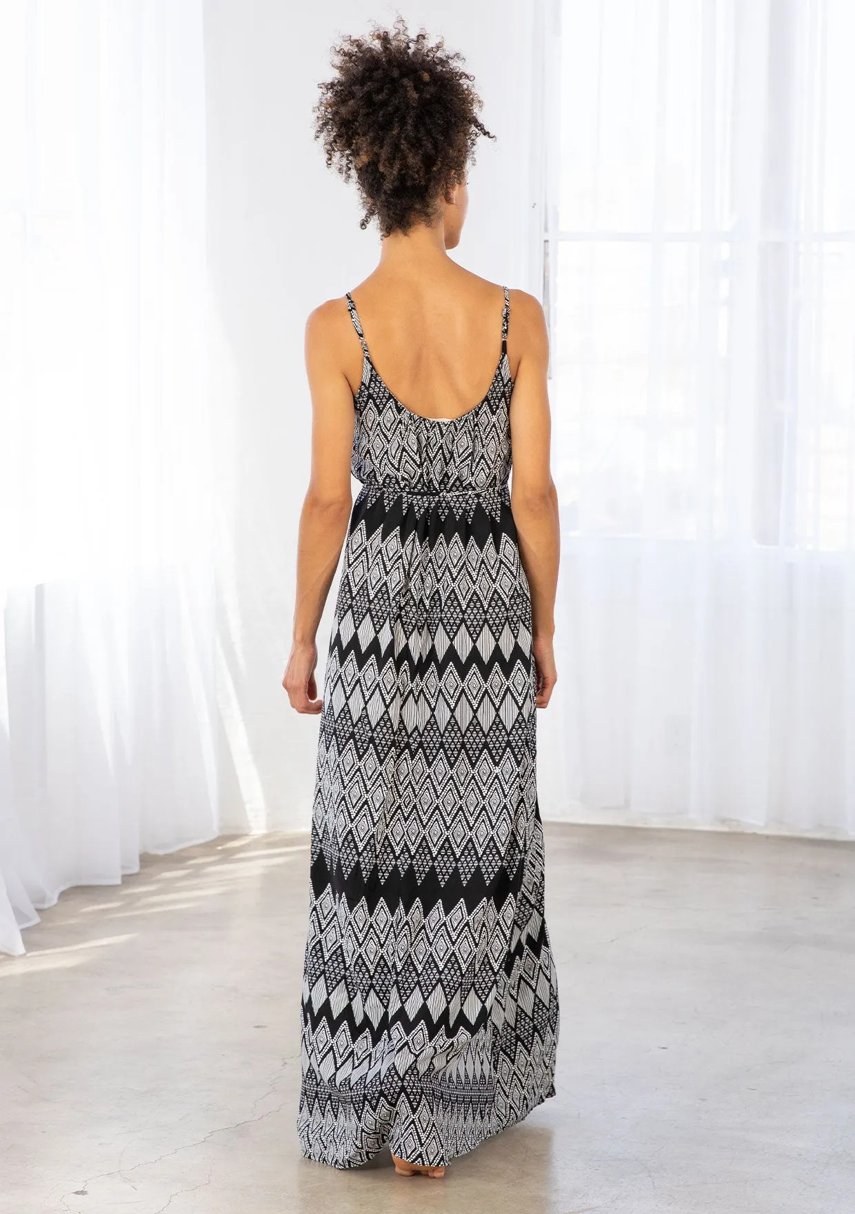 Diamond Print Spaghetti Strap Maxi Dress