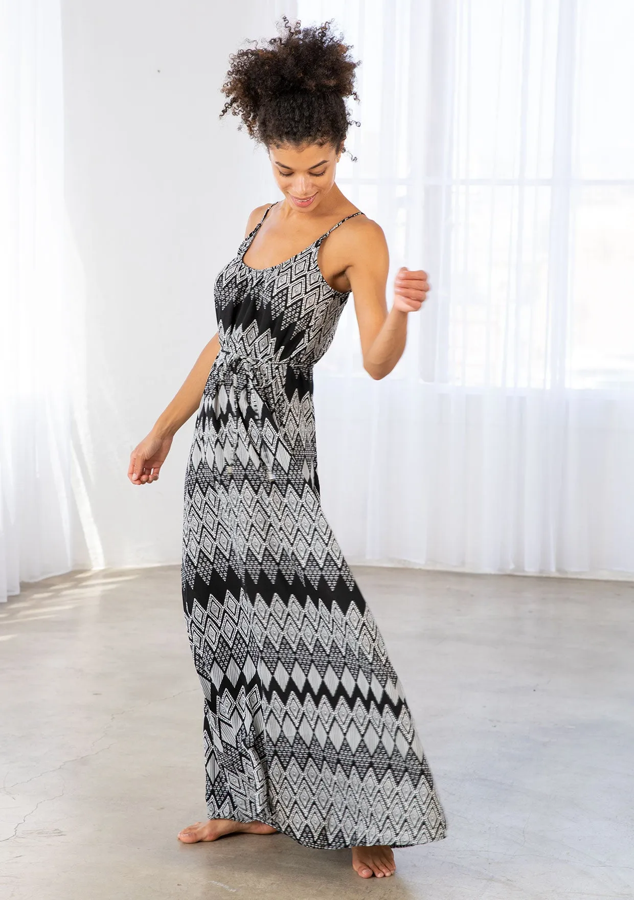 Diamond Print Spaghetti Strap Maxi Dress
