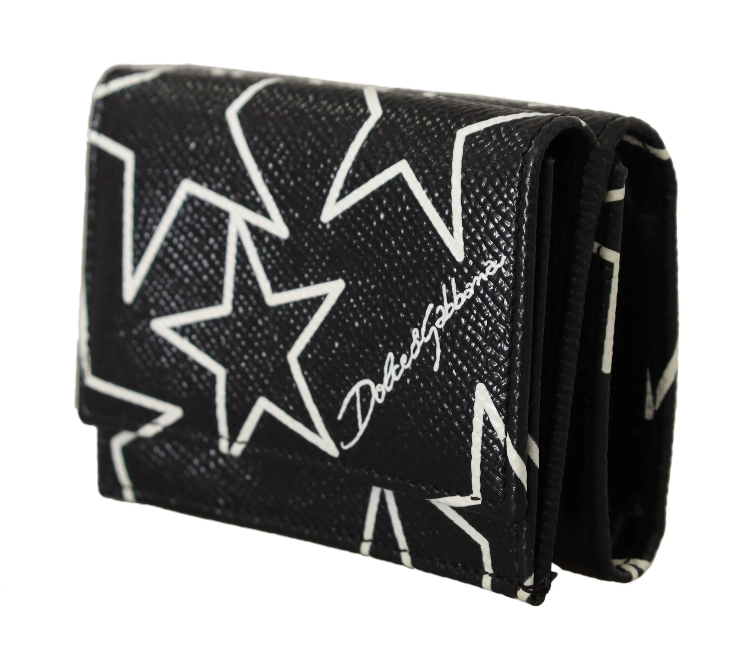 Dolce & Gabbana Black Stars Print Leather Trifold French Flap Wallet