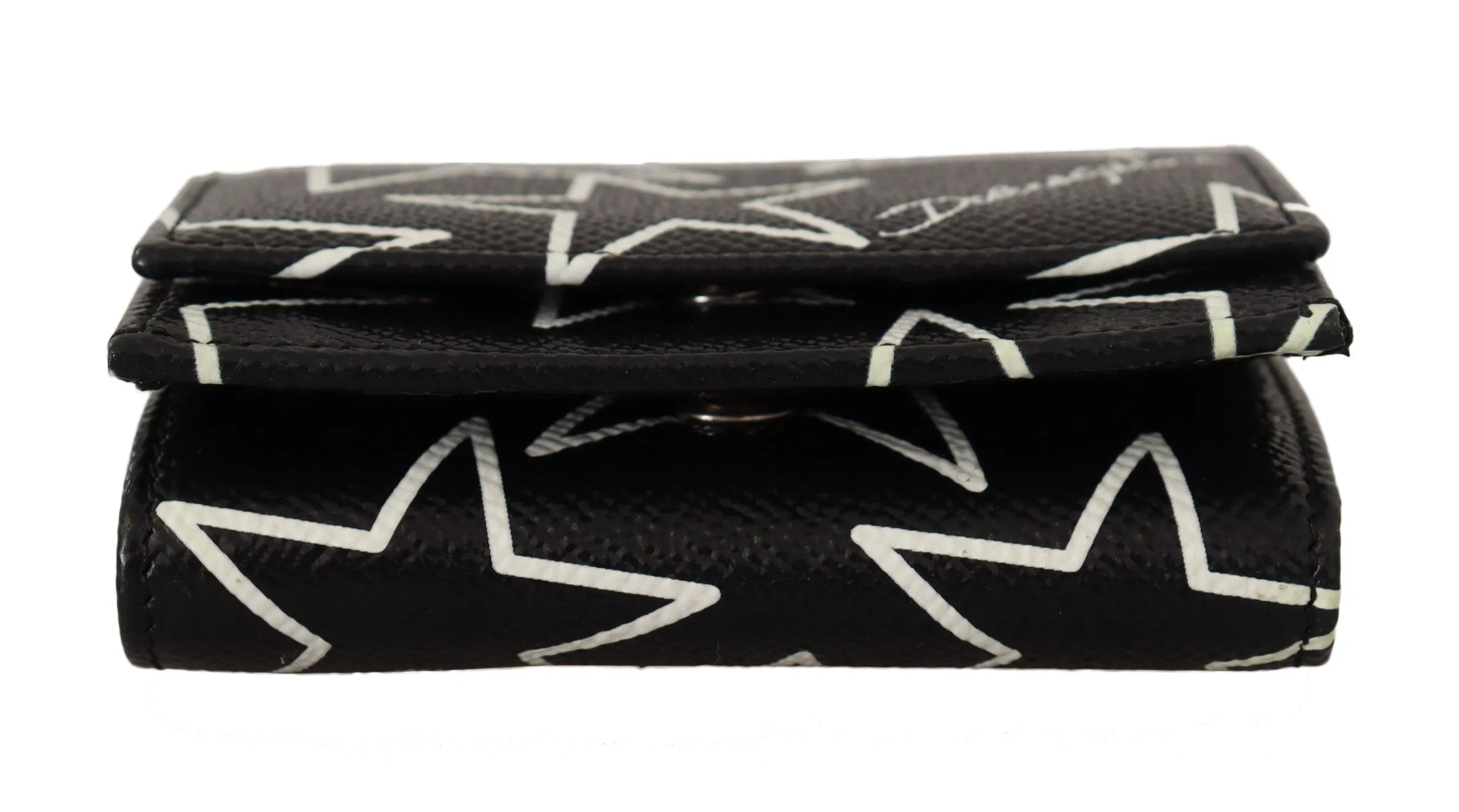 Dolce & Gabbana Black Stars Print Leather Trifold French Flap Wallet
