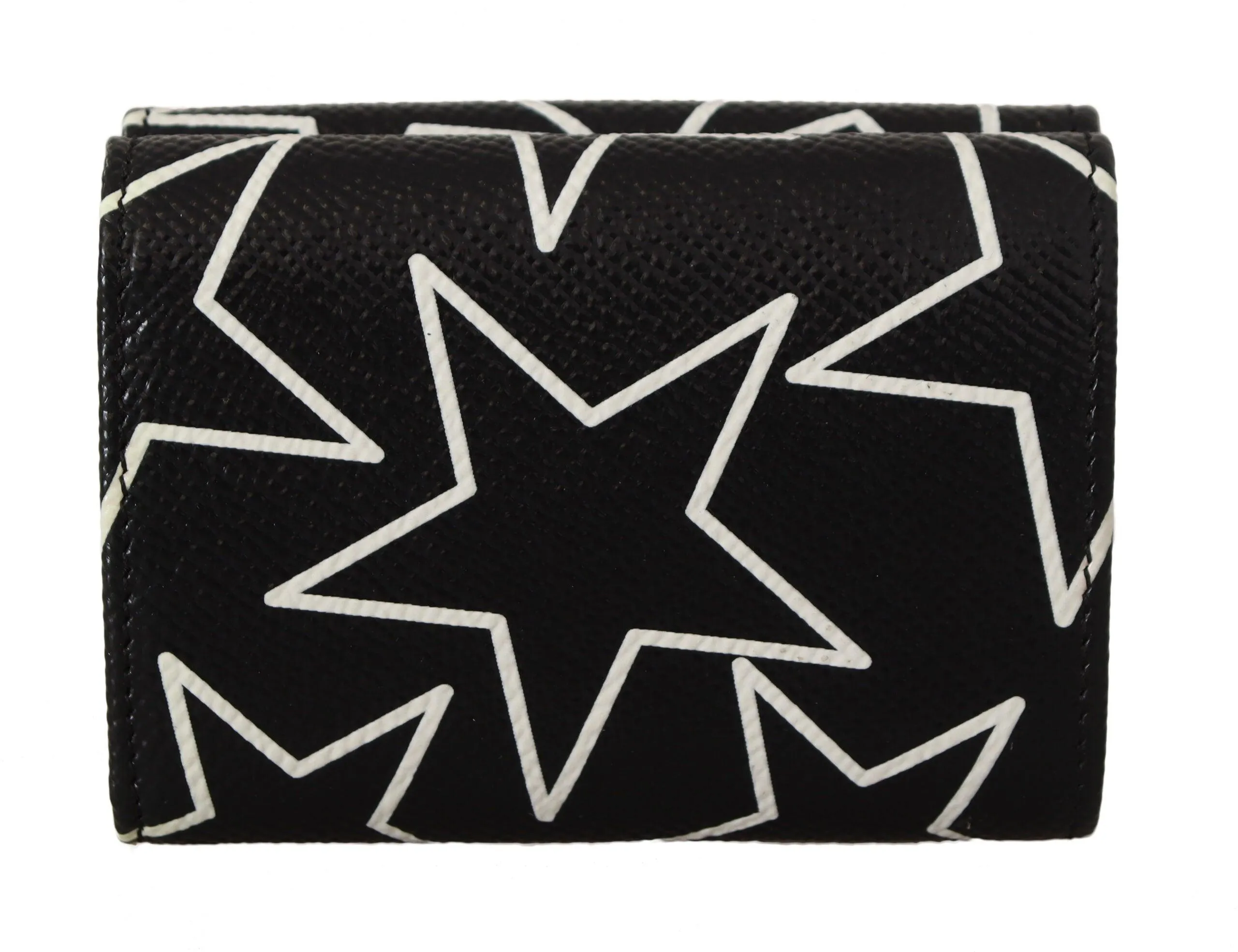 Dolce & Gabbana Black Stars Print Leather Trifold French Flap Wallet