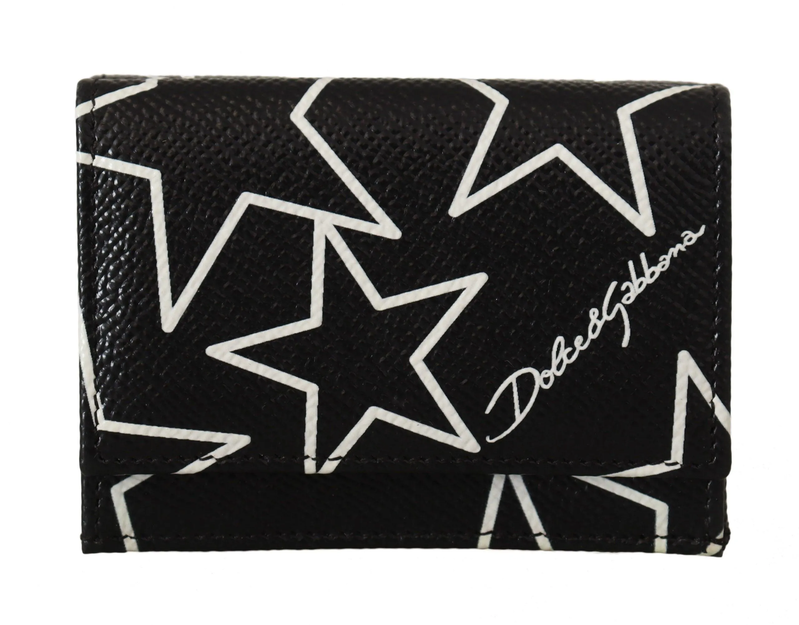 Dolce & Gabbana Black Stars Print Leather Trifold French Flap Wallet