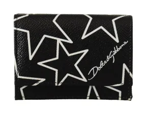 Dolce & Gabbana Black Stars Print Leather Trifold French Flap Wallet