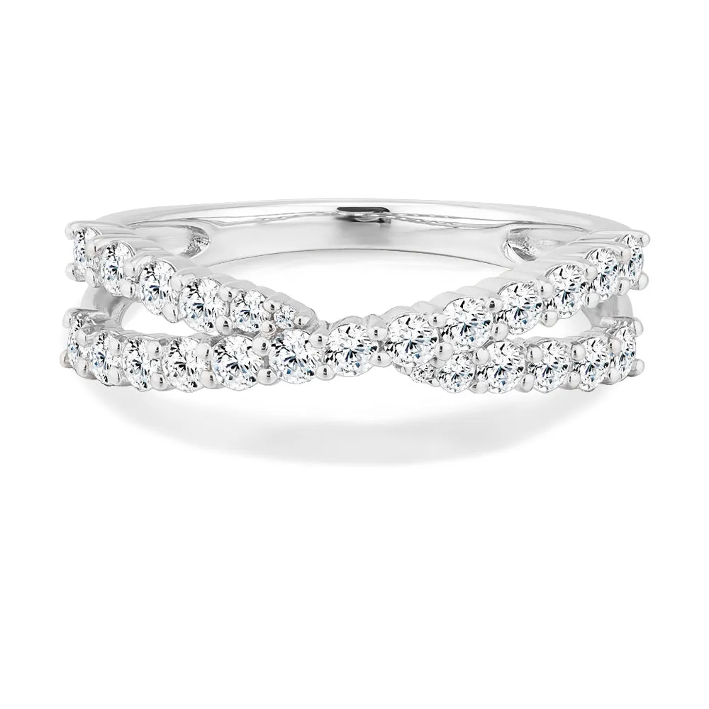 Dress ring with 0.67 carats* of diamond simulants in 10 carat white gold