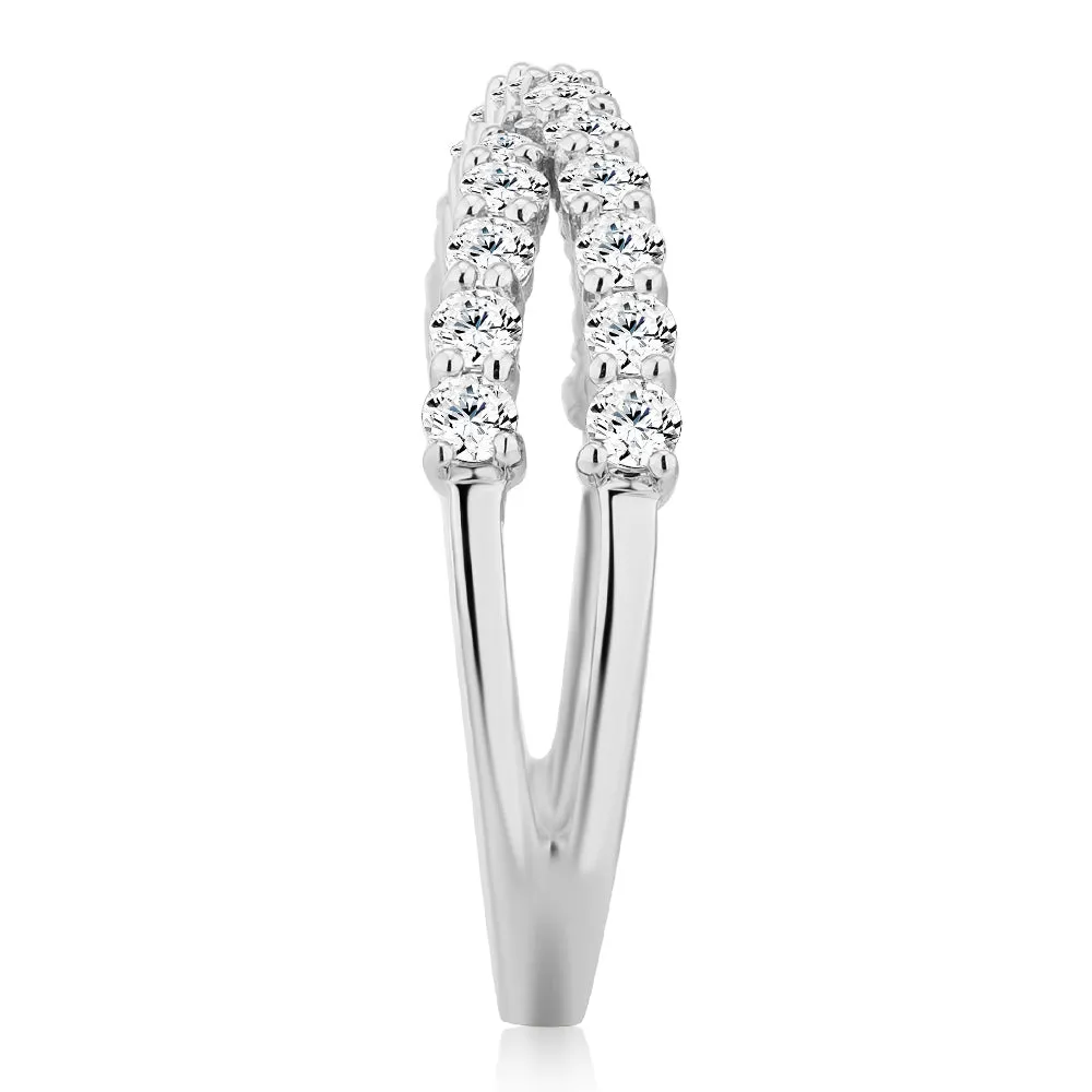 Dress ring with 0.67 carats* of diamond simulants in 10 carat white gold