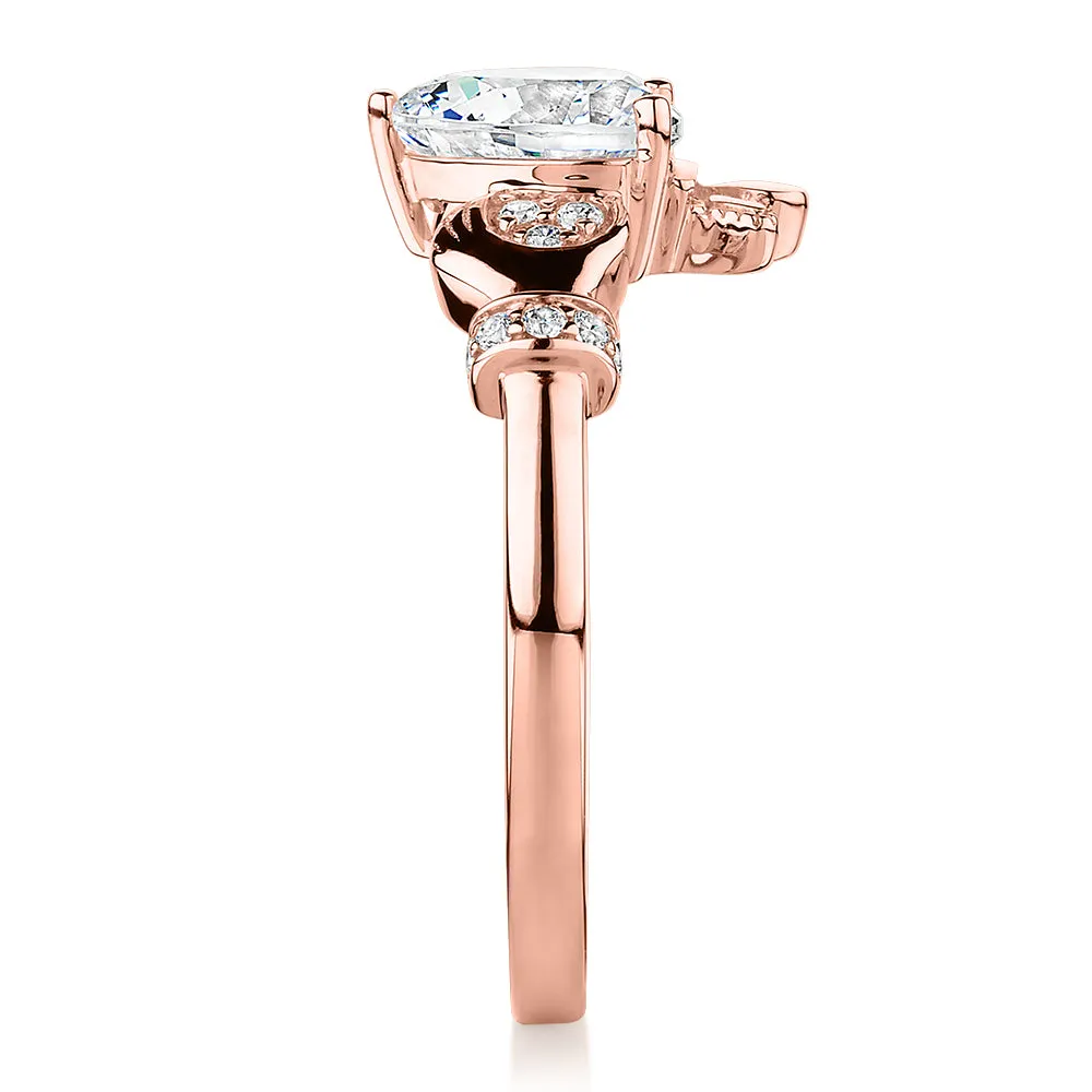 Dress ring with 1.23 carats* of diamond simulants in 10 carat rose gold