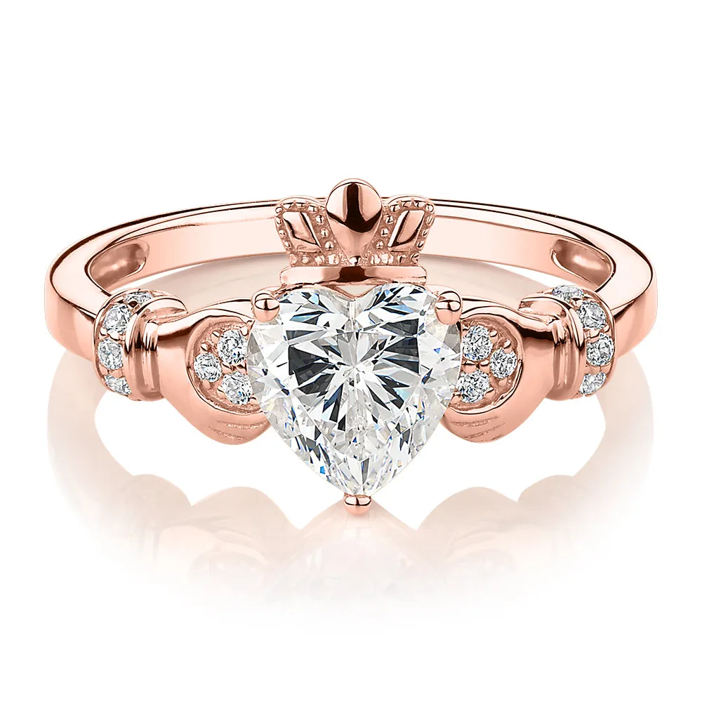 Dress ring with 1.23 carats* of diamond simulants in 10 carat rose gold