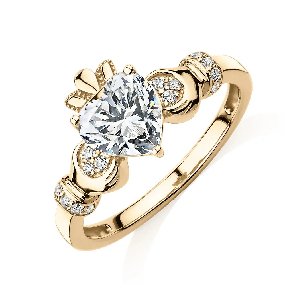 Dress ring with 1.23 carats* of diamond simulants in 10 carat yellow gold
