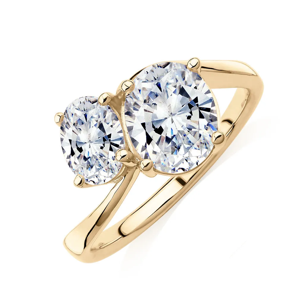 Dress ring with 2.62 carats* of diamond simulants in 10 carat yellow gold