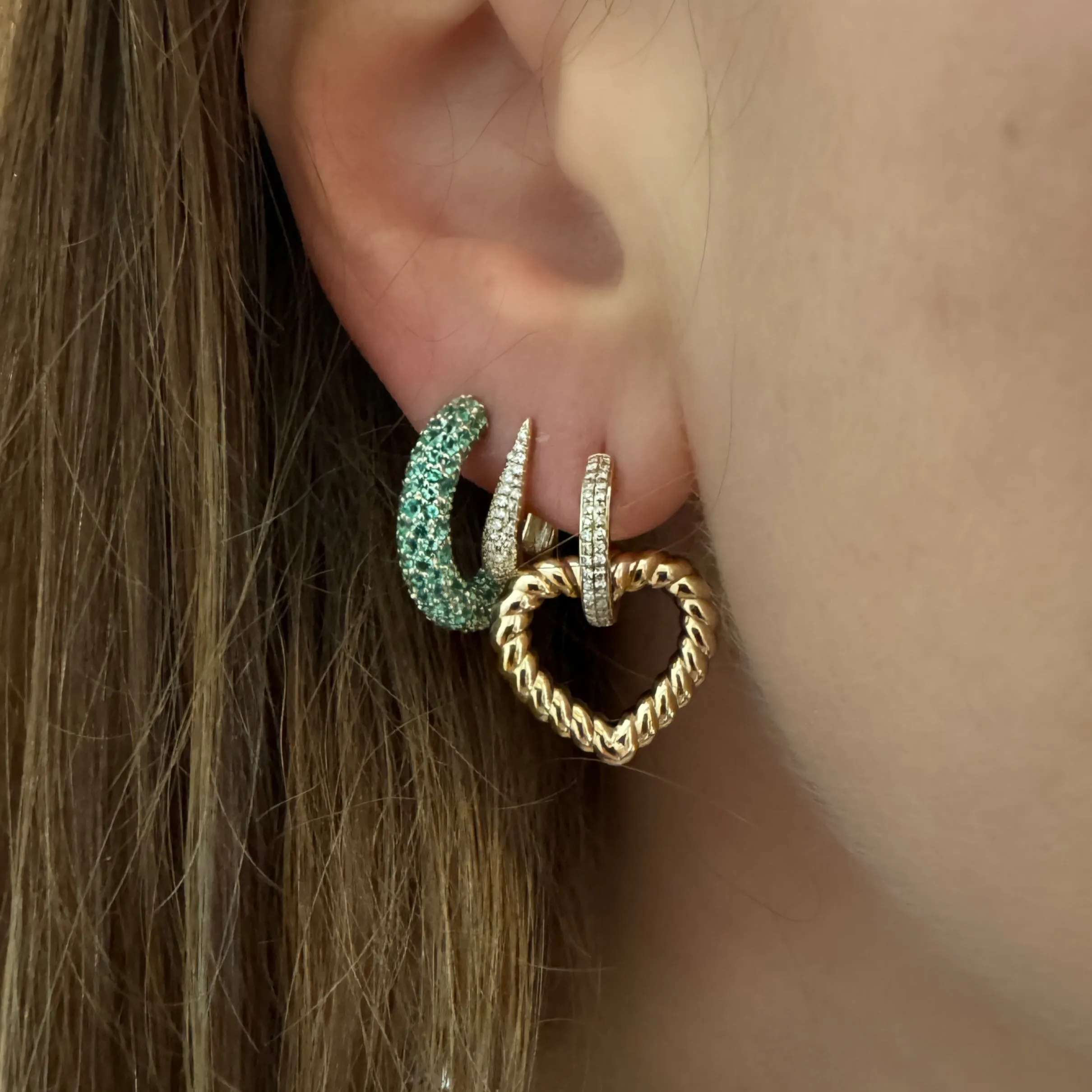 Elongated Diamond Pave Huggie Hoop Earrings