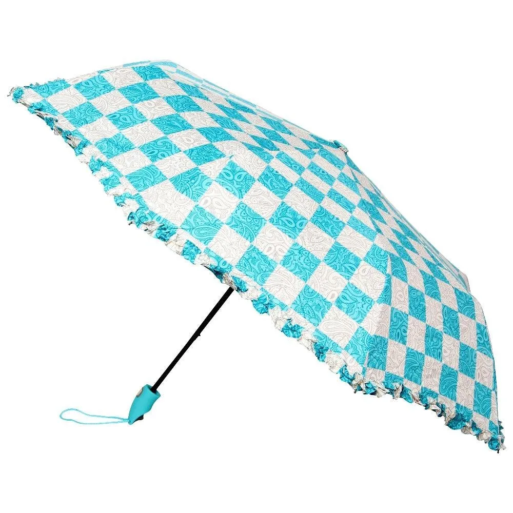 FabSeasons Checkered Blue Checks Printed 3 Fold Semi Automatic Umbrella