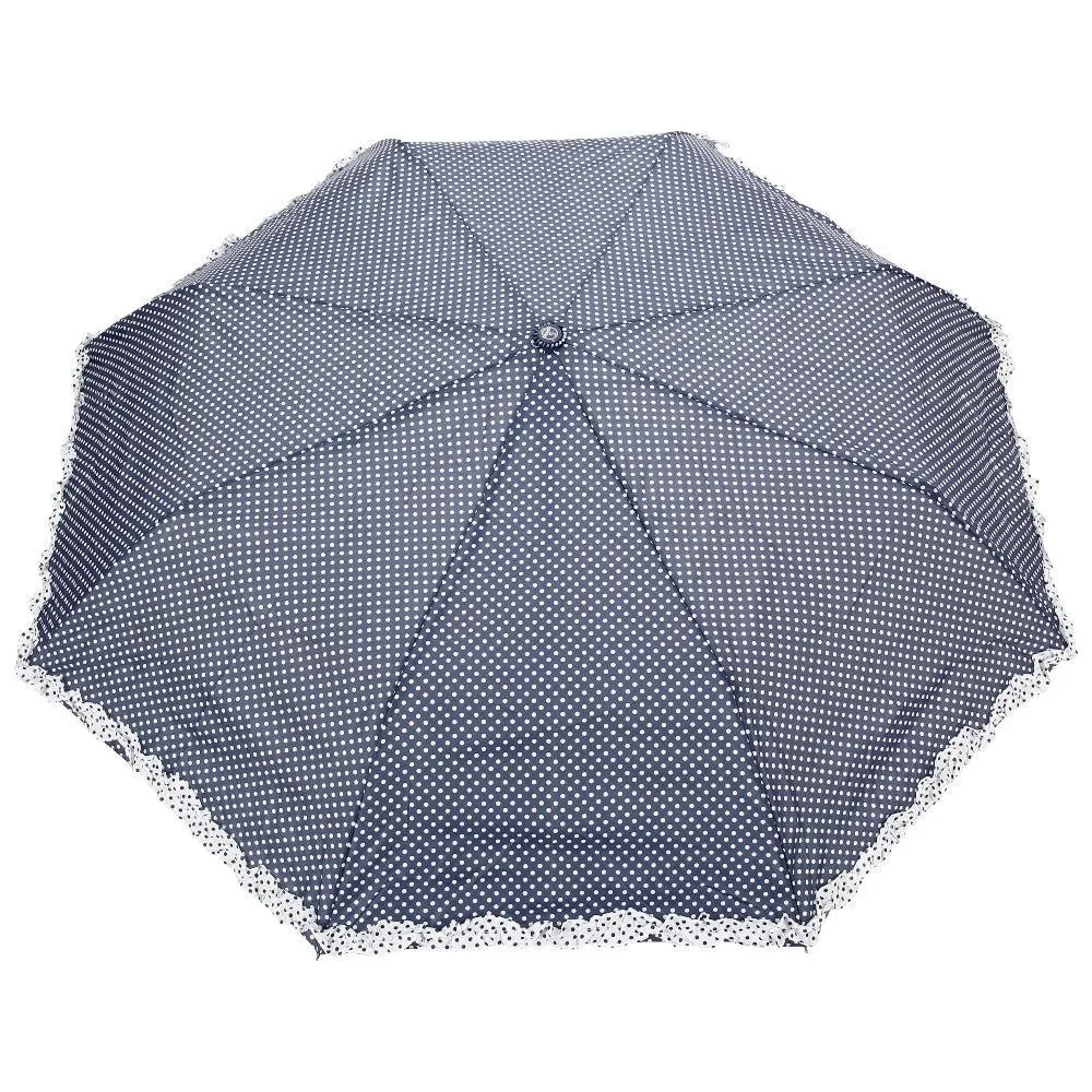 FabSeasons NavyBlue Dot Printed with frills 3 fold fancy Automatic Umbrella