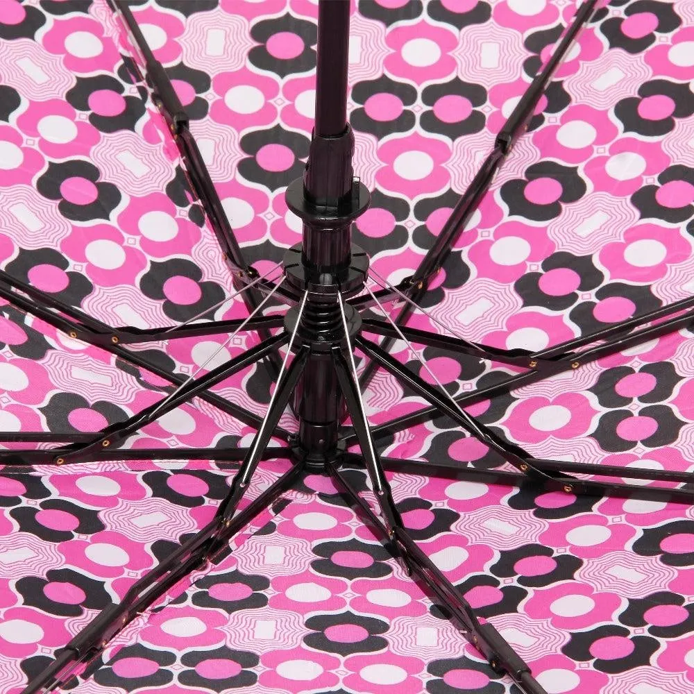 FabSeasons Pink Symmteric Print 3 fold Umbrella