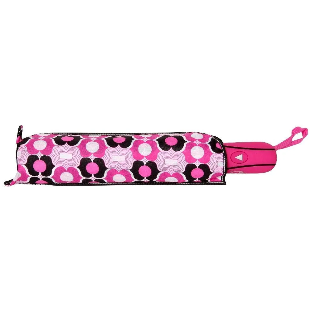 FabSeasons Pink Symmteric Print 3 fold Umbrella