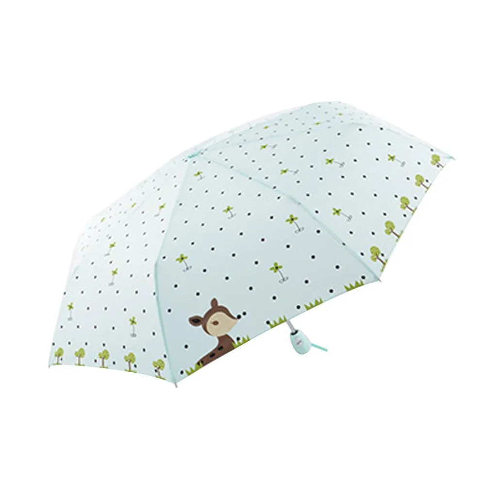 FakeFace Cute Cartoon Deer Flower Printed Travel Tote Mini Sun/Rain/Windproof Umbrella Auto Open&Close Compact Umbrella,Super Quality
