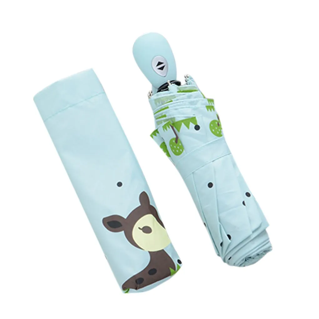 FakeFace Cute Cartoon Deer Flower Printed Travel Tote Mini Sun/Rain/Windproof Umbrella Auto Open&Close Compact Umbrella,Super Quality