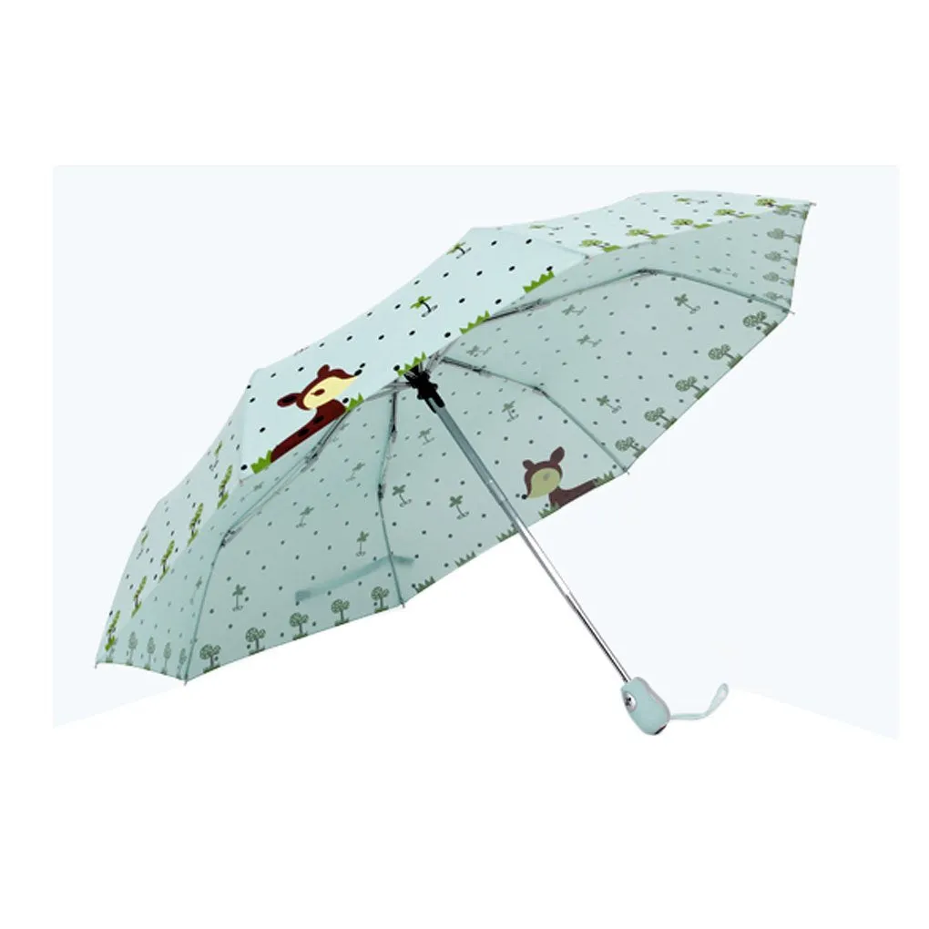 FakeFace Cute Cartoon Deer Flower Printed Travel Tote Mini Sun/Rain/Windproof Umbrella Auto Open&Close Compact Umbrella,Super Quality