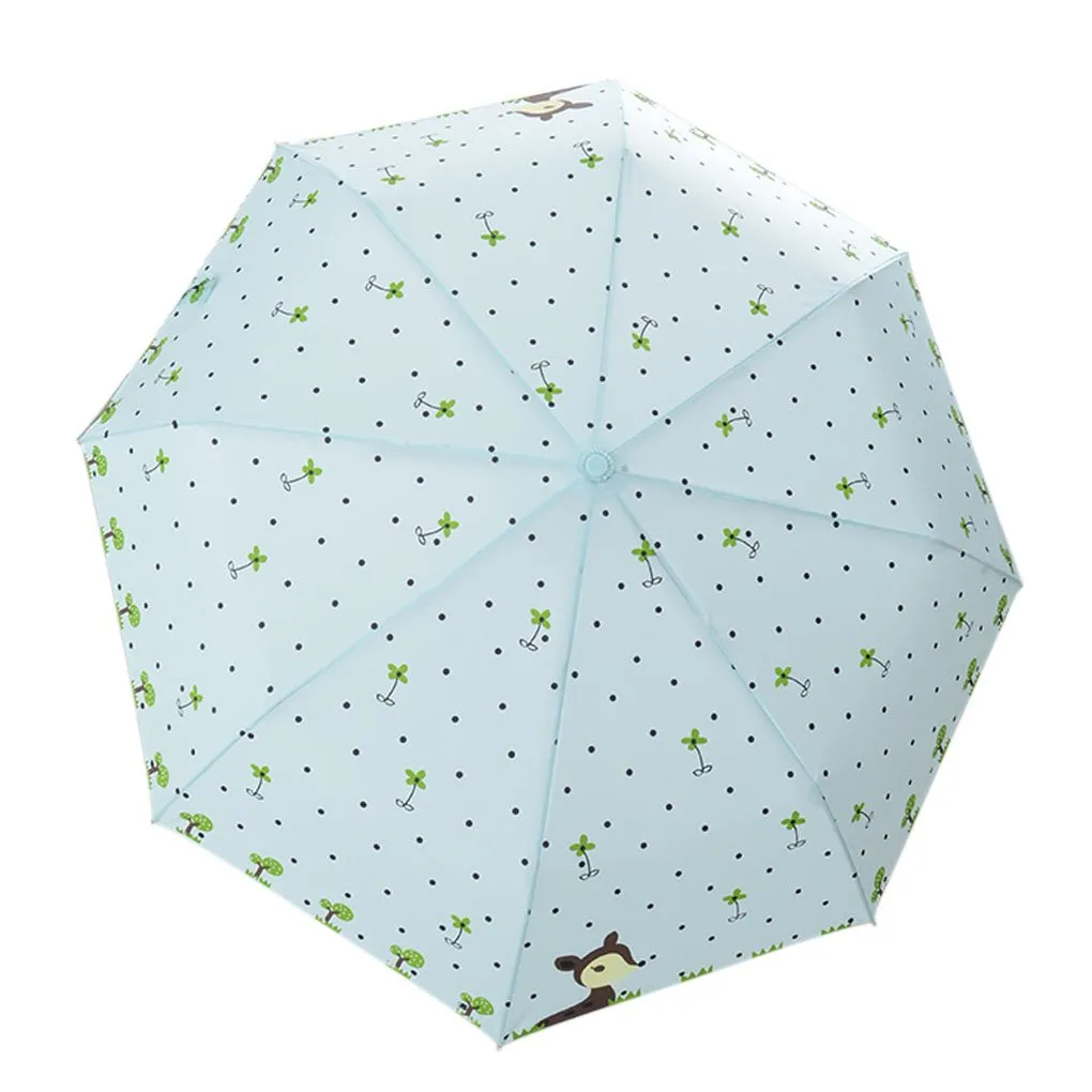 FakeFace Cute Cartoon Deer Flower Printed Travel Tote Mini Sun/Rain/Windproof Umbrella Auto Open&Close Compact Umbrella,Super Quality