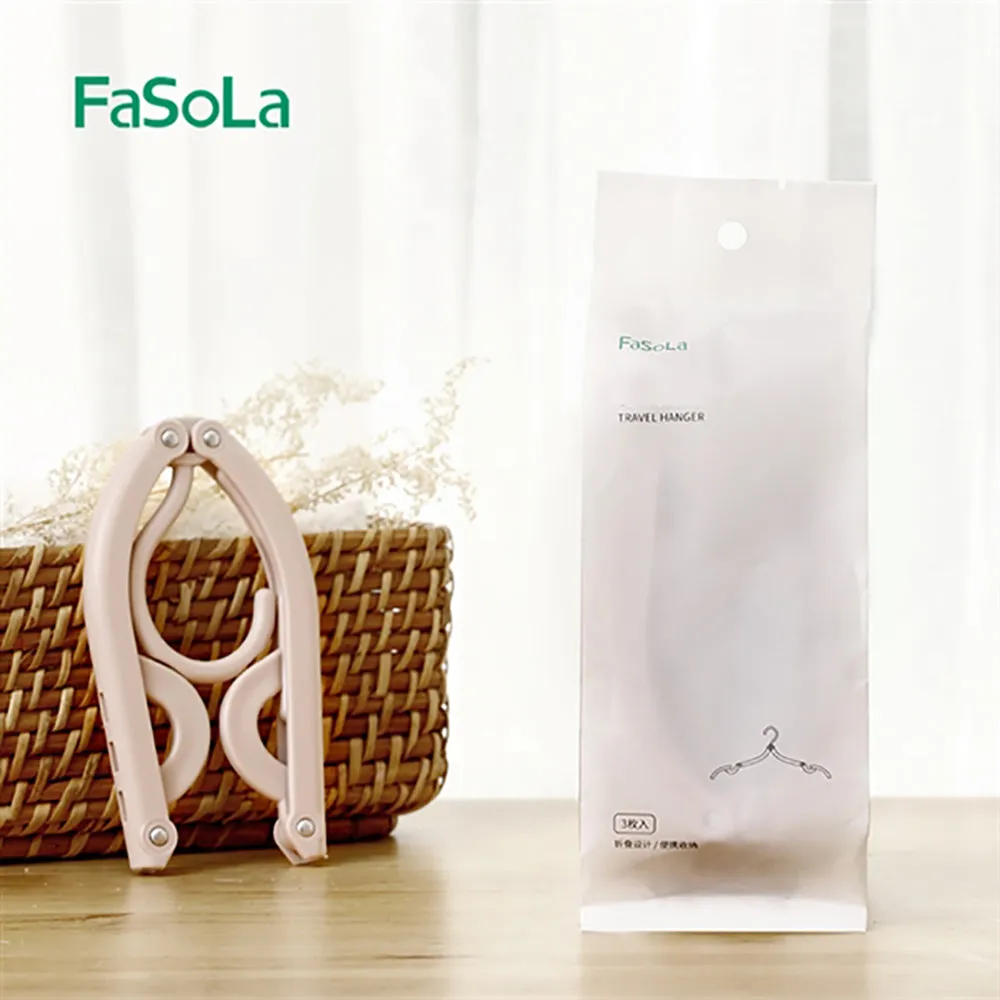 FaSoLa Magic Travel Folding Clothes Hanger in Light Coffee Colour, 7*13*1cm, Pack of 3