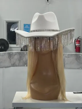 Faux Wool Rhinestone Fringe Cowboy Hat