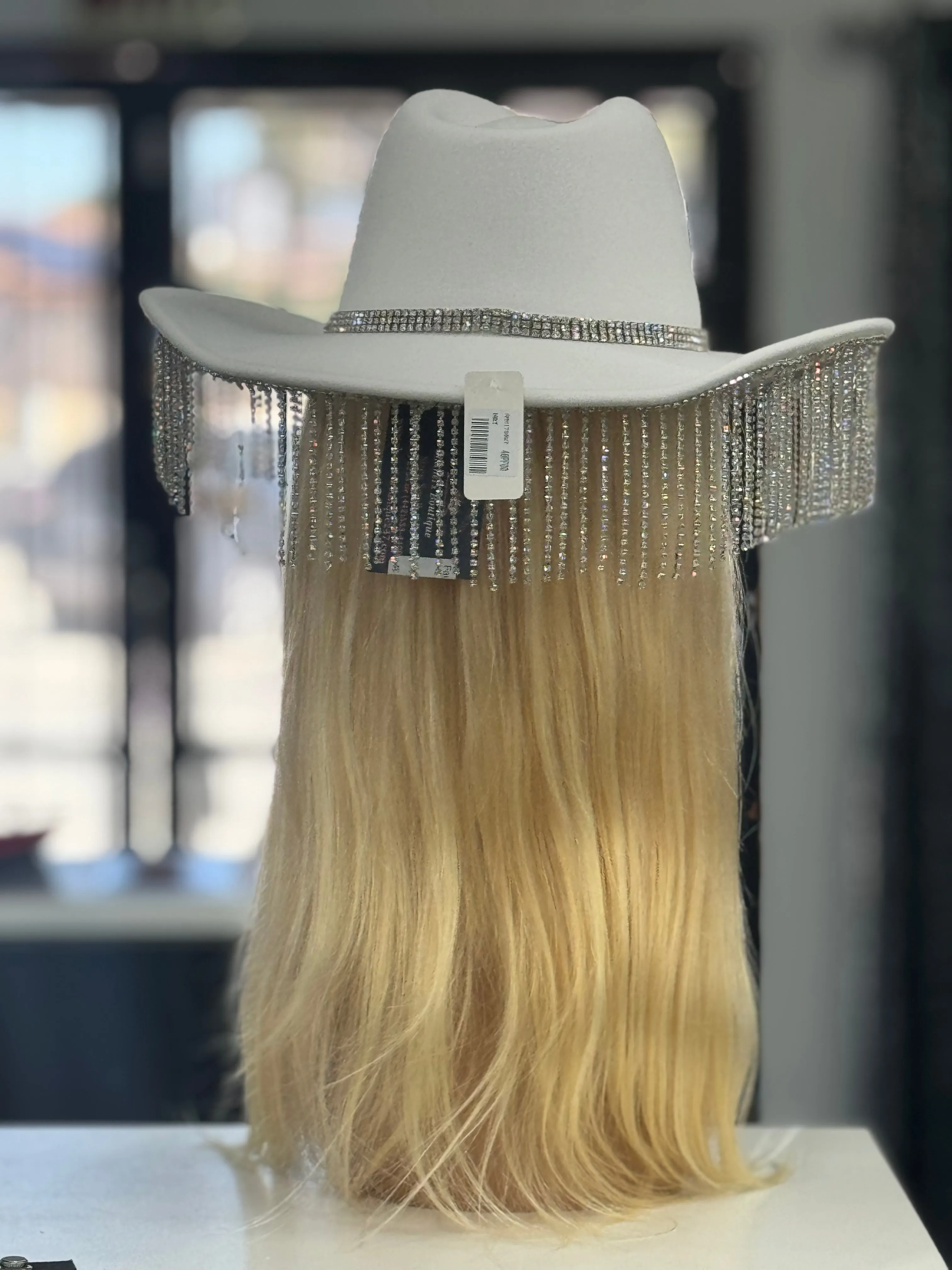 Faux Wool Rhinestone Fringe Cowboy Hat