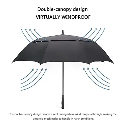 G4Free 62 Inch Automatic Open Golf Umbrella Extra Large Oversize Double Canopy Vented Windproof Waterproof Stick Umbrellas (Black)