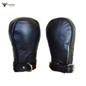 Genuine Calf Leather Bondage Padded Fist Mitts Gloves
