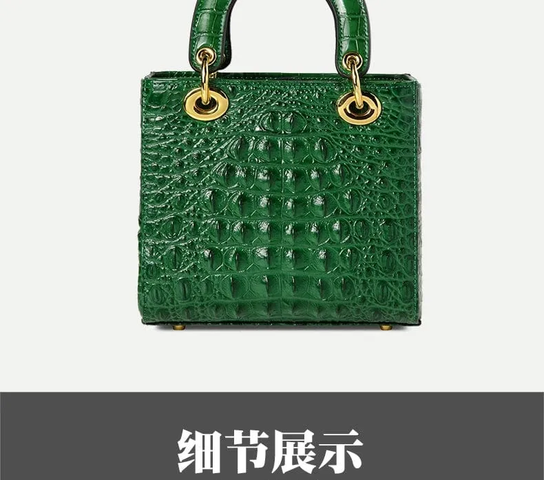 Genuine Leather Portable Elegant Crocodile Pattern All-Match Small Square Bag